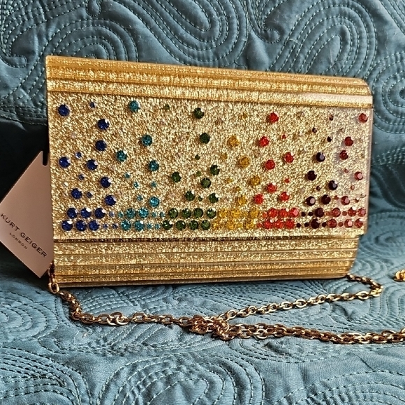 Kurt Geiger Gold Clutch with Party Rhinestones NWT - Picture 5 of 13